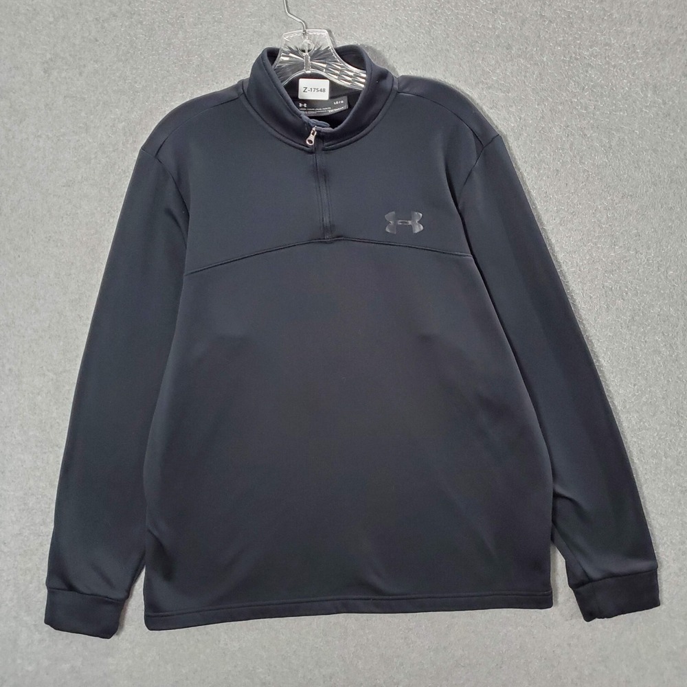 Under Armour Men Sweatshirt‎ Large Black Logo ColdGear 1/4 Zip Mock Neck Loose